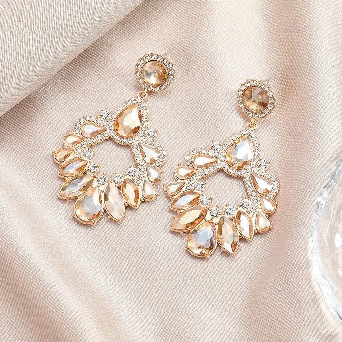 Fashion Rhinestone Statement Drop Dangle Earrings Large Colorful Crystal Chandelier Earrings for Women Bridal Wedding Party Prom