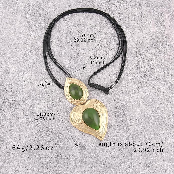 GelConnie Leather Necklace for Women Large Pendant Long Brown Necklace Circle Leather Choker Vintage Sweater Necklace Gold Chunky Boho Necklaces for Women