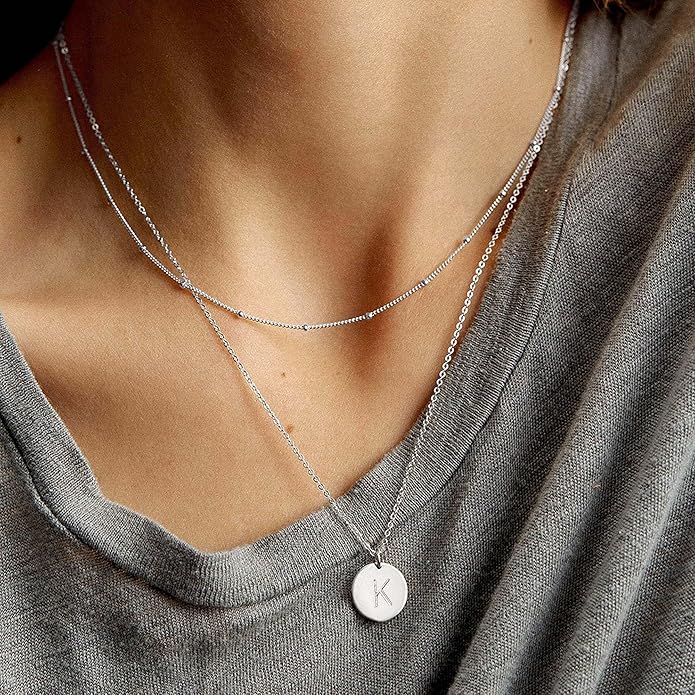 Valentines Gifts for Her - Initial Layered Necklaces for Women, 14K-Gold-Plated Coin Letter Necklace Bar Stacking Layer Necklace Multi Bar Layering Y-Necklaces Jewelry for Women