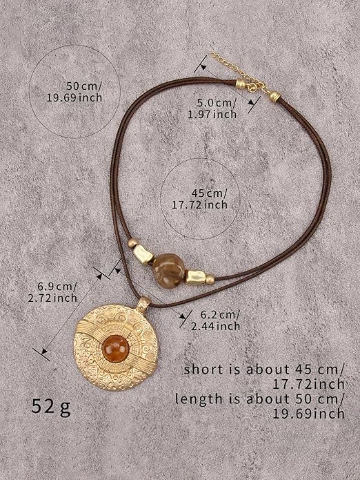 Boho Necklaces for Women Chunky Circle Necklace Layered Boho Circle Leather Choker Necklace Long Vintage Necklaces Bohemian Jewlery Gifts