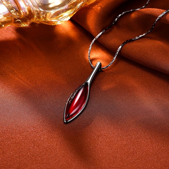 Red Jewelry Sets for Women Leaf Cat's Eye Stone Pendant Necklace and Earring Sets Dangling Sets Birthday Anniversary Wedding Mother’s Day Gifts for Women