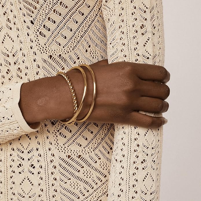 Hey Harper Gold Cuff Bracelet - Bangle Trendy Chunky Non Tarnish Gold Cute Stackable Waterproof Bracelet - Gift for Women - Simple Minimalist Unique Statement Jewelry