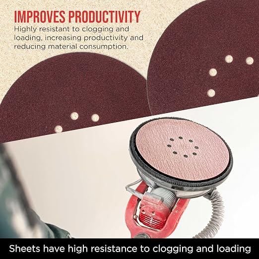ProductionShop Premium 9" Red 8-Hole Pattern 150 Grit Sanding Discs, Box of 20 - Image 5