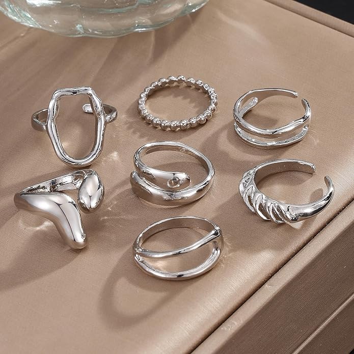 KISS WIFE Goldenen Silvery Black Kunckle Rings Set for Women, Dainty Simple Trendy Cute Stackable Finger Rings Pack, Perfect for Stacking Layering on Thumb and Knuckle, Mixed Size, Jewelry Gift