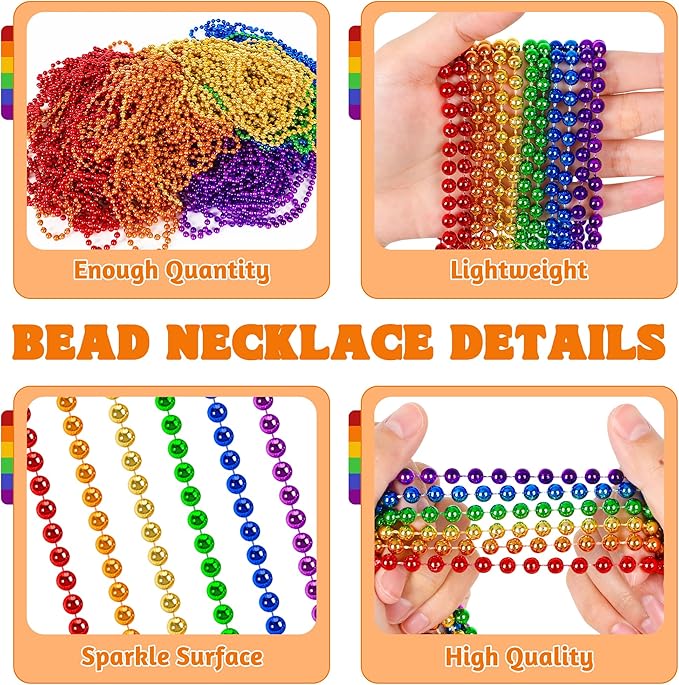 100 PCS LGBT Beads Necklaces, 33" Rainbow Beads Bulk, Plastic Colorful Beaded Necklaces Set, LGBT Parade Throw Accessories Stuff, Pride Month Gay Lesbian Party Supplies