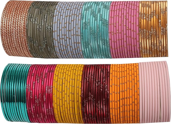 Touchstone indian bangles bracelets for women colorful churiyan set return gifts jewelry chudiya bulk pack bollywood metal bangle sets 12 textured vintage colors. Set of 144