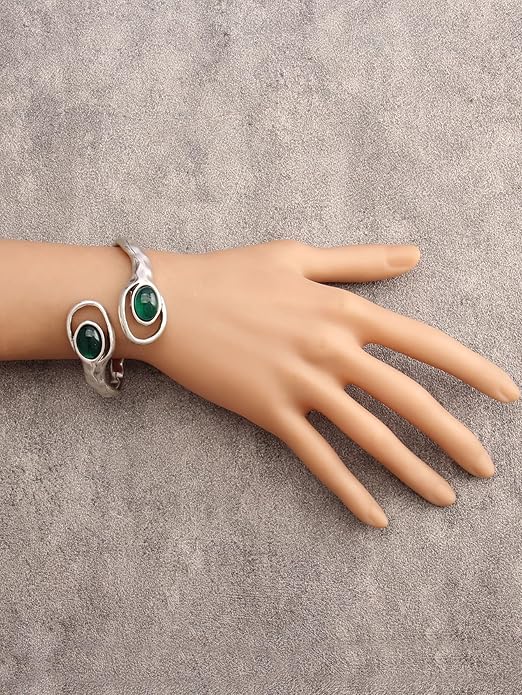 Gold Cuff Bracelet for Women Silver Beaded Bracelets Open Bangle Stackable Stretch Bead Bracelet Boho Jewelry Gifts for Wife Couple