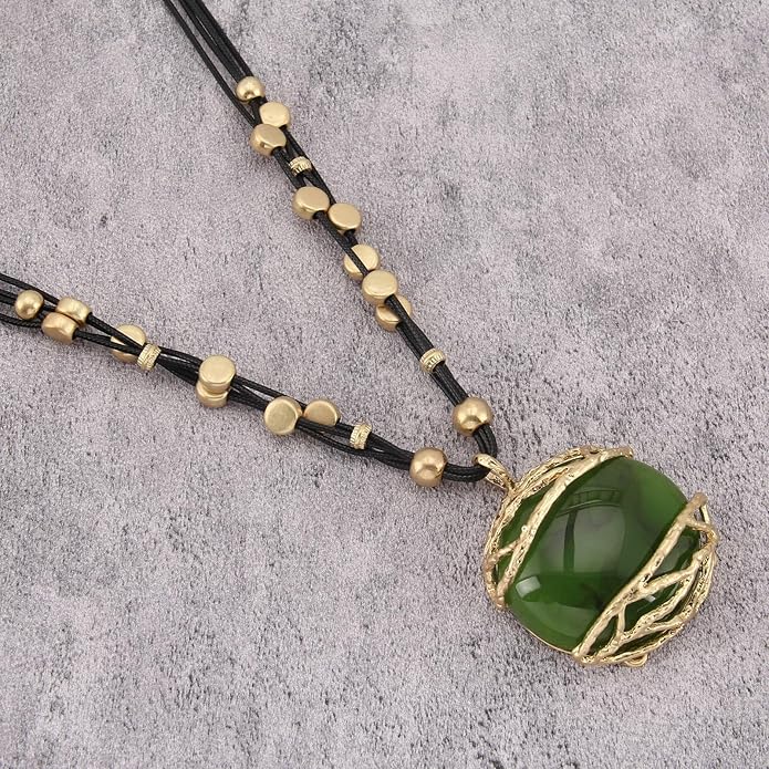 GelConnie Leather Necklace for Women Large Pendant Long Brown Necklace Circle Leather Choker Vintage Sweater Necklace Gold Chunky Boho Necklaces for Women