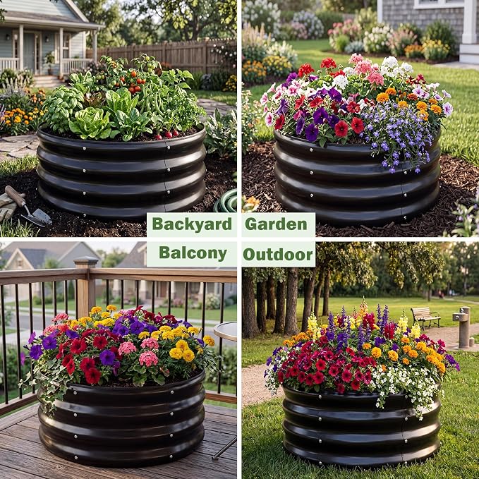 3 PCS Round Raised Garden Bed 2x2x1 ft, Metal Outdoor Planter Box Kit - Image 7