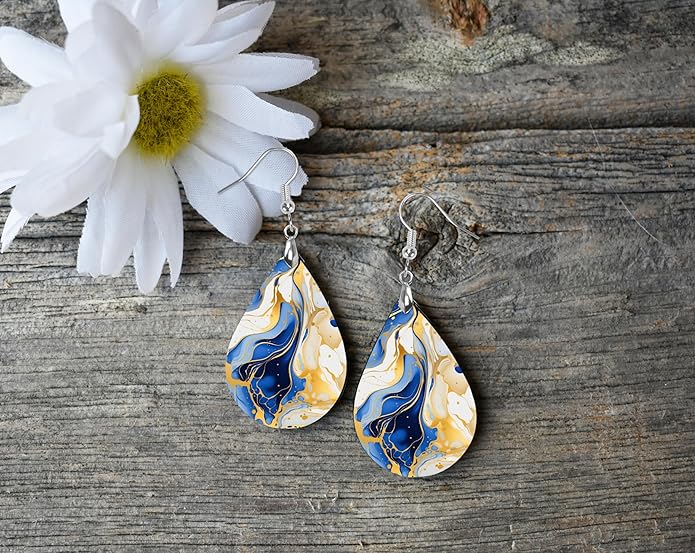 Teardrop Wood Earrings Light Weight Printed Image Dangle Jewelry, Fun and Funky Earrings