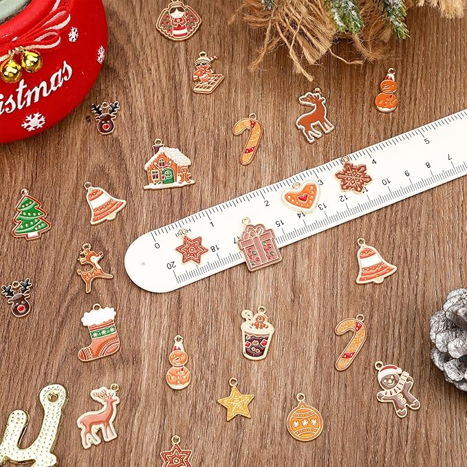 MARFOREVER 40 Pcs/20 Pairs Christmas Charms for Jewelry Making, Gingerbread Man Christmas Enamel Charm Holiday Xmas Bangle Pendants for Bracelet Necklace Earrings Making Accessories