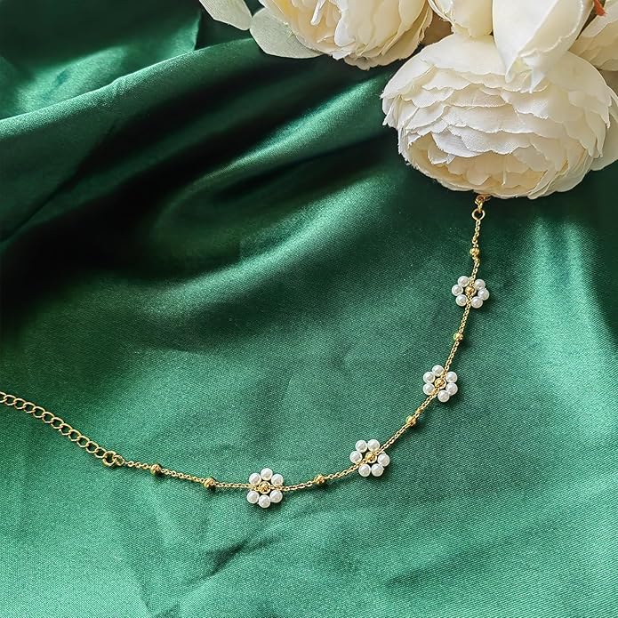 Zeffy Gold Pearl Beaded Bracelet for Women, 14K Gold Plated Jewelry Set With Paperclip Link Chain, Trendy Stack Bracelets