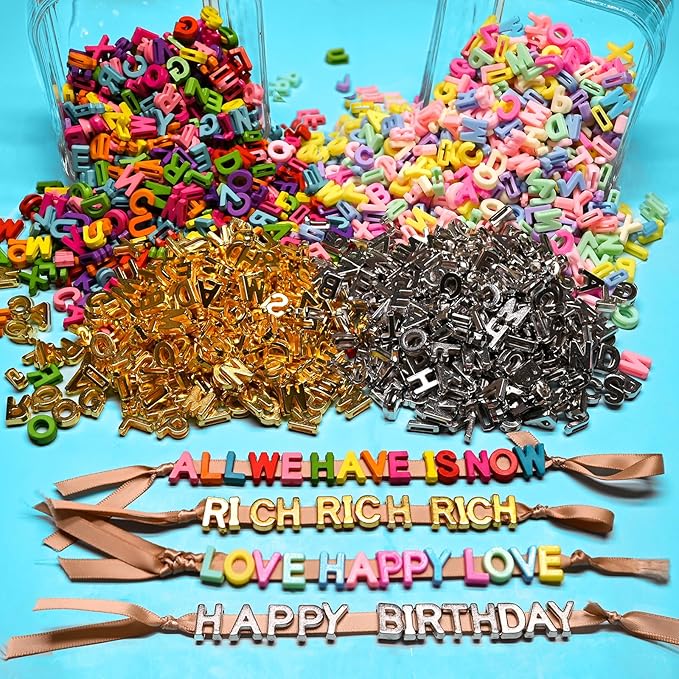 700+ Pieces 9x12mm Big Large Alphabet Letter Beads A-Z Mixed Plastic Shape Loose Beads for Jewelry Making Bracelets Necklaces Key Chains (Golden)