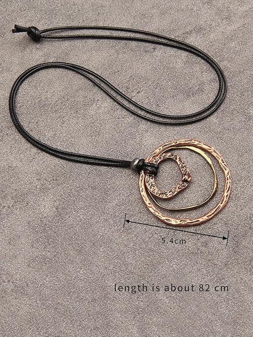 GelConnie Boho Necklaces for Women Vintage Silver Circles Long Pendant Necklace Cowgirl Sweater Necklace Adjustable Leather Choker Necklace for Women