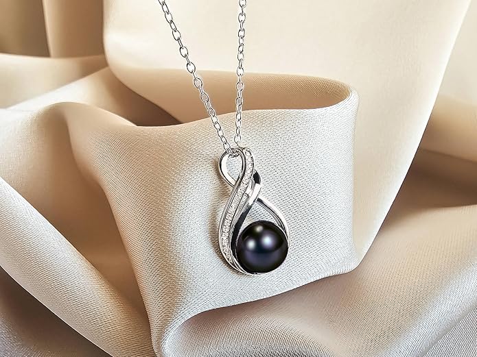 Black pearl necklace for women (Natural AAA+ 9mm) - Wedding anniversary's gift for wife (18k gold platted 925 sterling Silver)- christmas gifts for wife - Real pearls necklace for women - black pearls necklace - pearl pendant