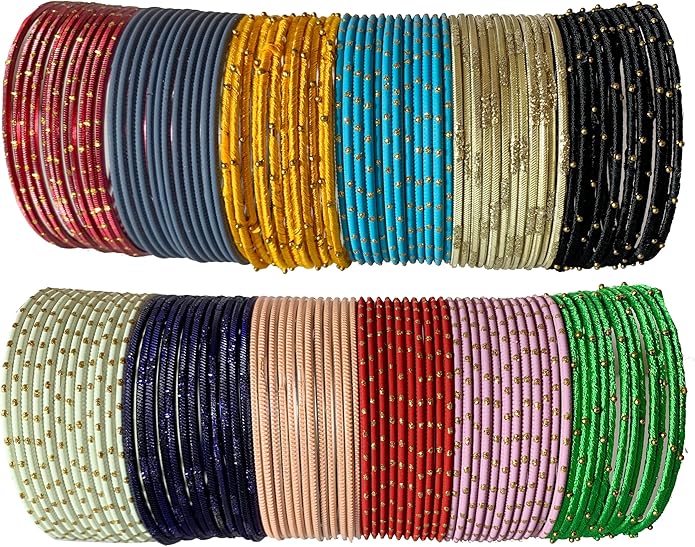 Touchstone indian bangles bracelets for women colorful churiyan set return gifts jewelry chudiya bulk pack bollywood metal bangle sets 12 textured vintage colors. Set of 144
