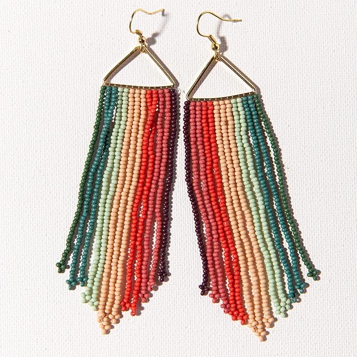 INK+ALLOY Beaded Earrings for Women Dangling, Emilie Seed Bead Long Fringe Statement Boho Earrings, Hypoallergenic Handmade Jewelry for the Modern Bohemian, 4.5-Inch