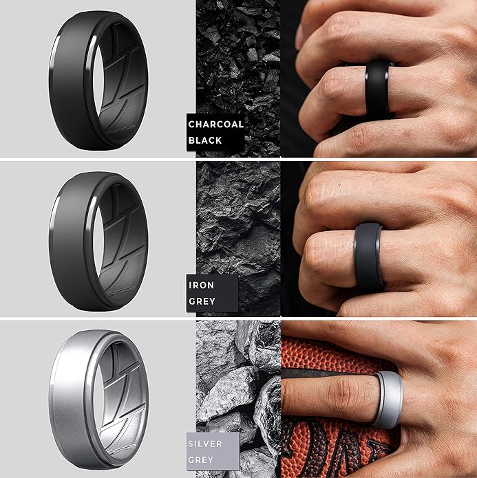 ThunderFit Men's Silicone Rings 10mm Wide 2.5mm Thick Rubber Bands, Breathable, Variety Multipack 1-10