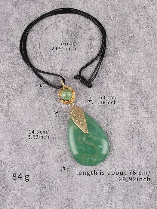 GelConnie Leather Necklace for Women Large Pendant Long Brown Necklace Circle Leather Choker Vintage Sweater Necklace Gold Chunky Boho Necklaces for Women