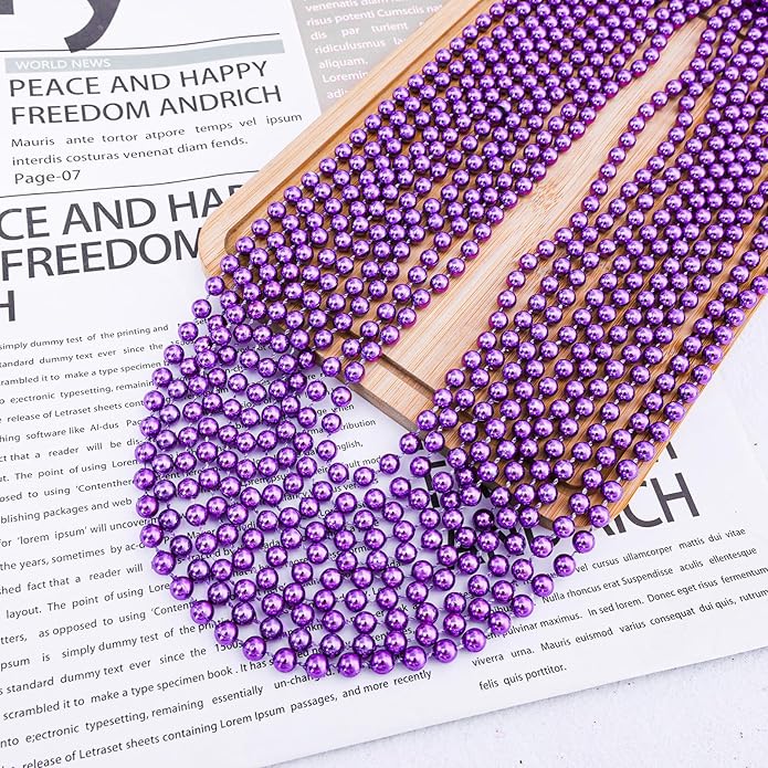 144 Pcs Mardi Gras Beads Bulk, 33 Inch 7mm Carnival Beaded Necklaces Decorations For Mardi Gras Festivals, Mardi Gras Parades, Night Club Dress-up Events Party Costume