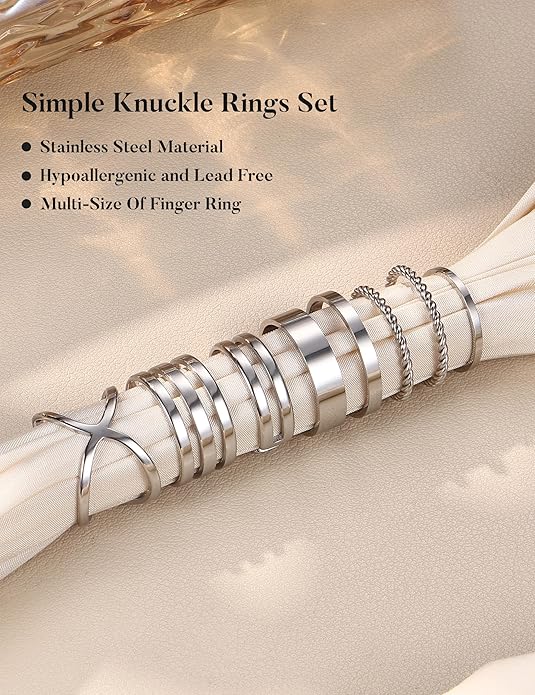 HAIAISO Silver Rings for Women Non Tarnish Stainless Steel Rings Set Dainty Gold Band Ring Stack Simple Stackable Thumb Pinky Ring for Multiple Size