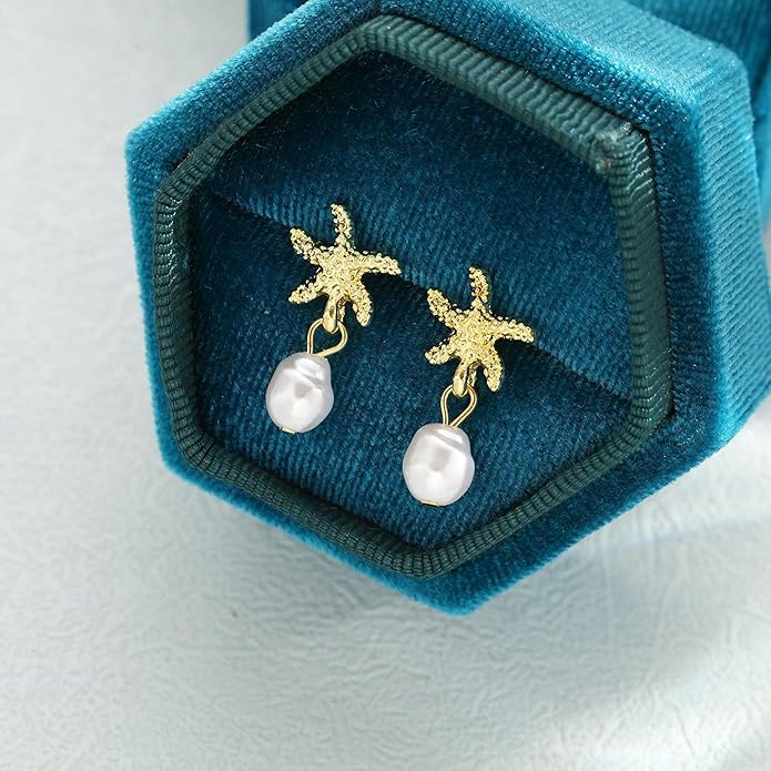 Gold Starfish Earrings for Women Trendy Dainty Starfish Statement Stud Earrings Hypoallergenic Summer Beach Ocean Coastal Jewelry