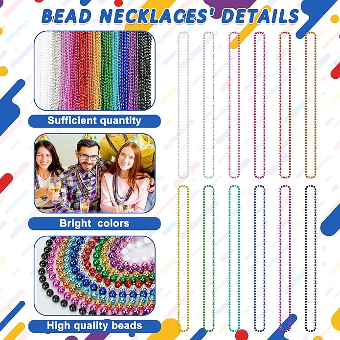 300PCS Mardi Gras Beads Bulk, Mardi Gras Beads Necklace, Parade Throw Accessories Set Decorations Party Supplies