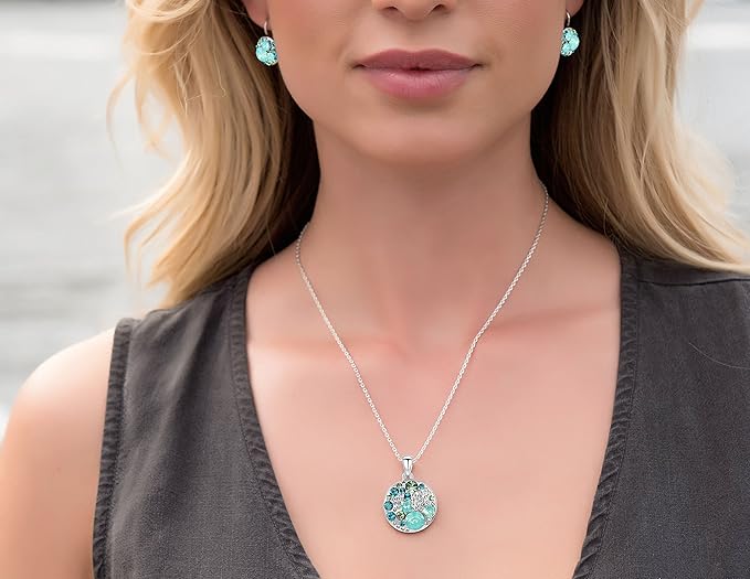 Leafael Ocean Bubble Women's Crystal Jewelry Set Costume Fashion Pendant Necklace Earring, Silver Tone or 18K Rose Gold Plated, 18" + 2", Birthday Gifts for Women