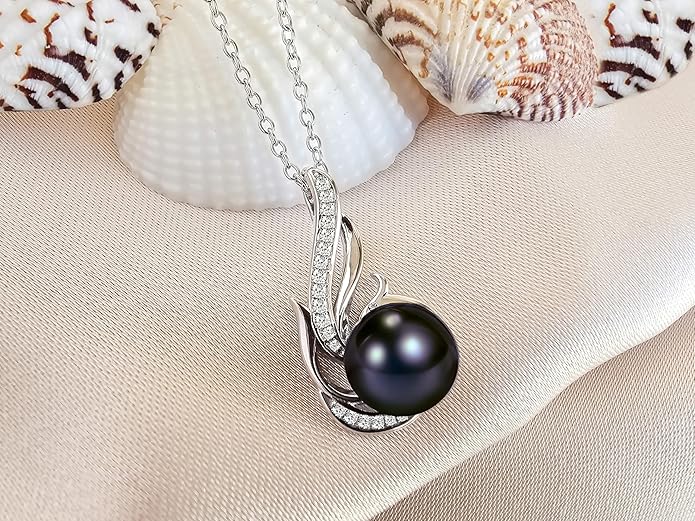 AAA+ 9mm Natural Black pearl necklace for women - Real pearl necklaces for women (18k gold platted 925 sterling Silver)- Wedding anniversary's gift for wife - Luxury birthday gifts for woman - Birthday gift for wife