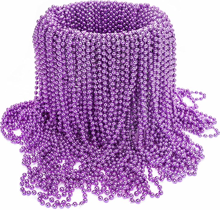144 Pcs Mardi Gras Beads Bulk, 33 Inch 7mm Carnival Beaded Necklaces Decorations For Mardi Gras Festivals, Mardi Gras Parades, Night Club Dress-up Events Party Costume