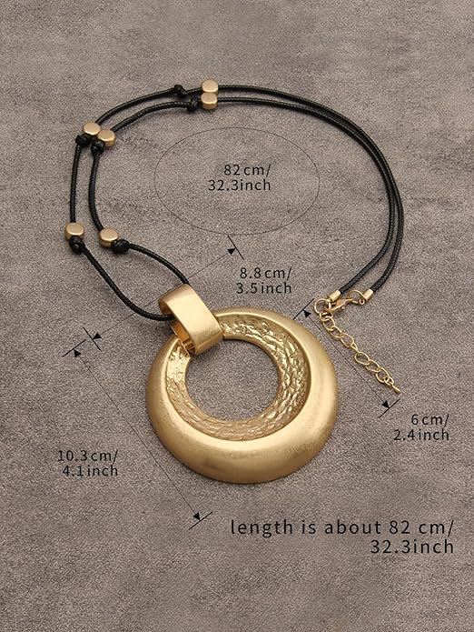 GelConnie Leather Necklace for Women Large Pendant Long Brown Necklace Circle Leather Choker Vintage Sweater Necklace Gold Chunky Boho Necklaces for Women