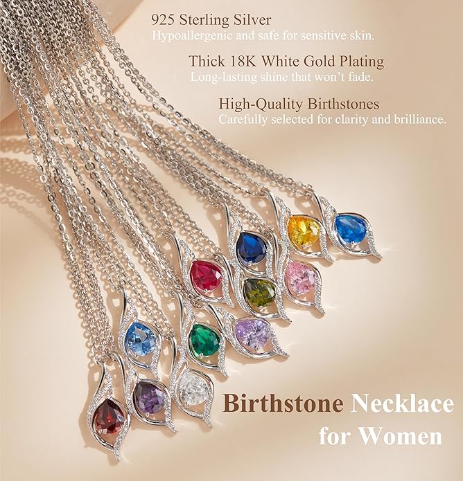 Birthstone Necklaces for Women Infinity Pendant S925 Sterling Silver Teardrop Pendant Necklace Anniversary Birthday Gifts for Women Wife Christmas Gifts for Her Mom Lady