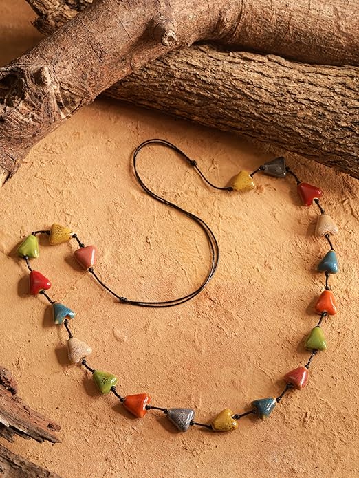 MINACHI Hippie Bohemian Colorful Ceramic Bead Long Strand Necklace, Boho Hippie Beach Summer Statement Jewelry Gift for Women