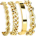 Chunky Gold Bracelets Stack for Women Non Tarnish, Waterproof 14K Gold Plated Bangle Cuff Bracelets Set for Women Trendy Thick Layered Cuban Link Chain Paperclip Rope Stackable Bracelet for Jewelry Gifts