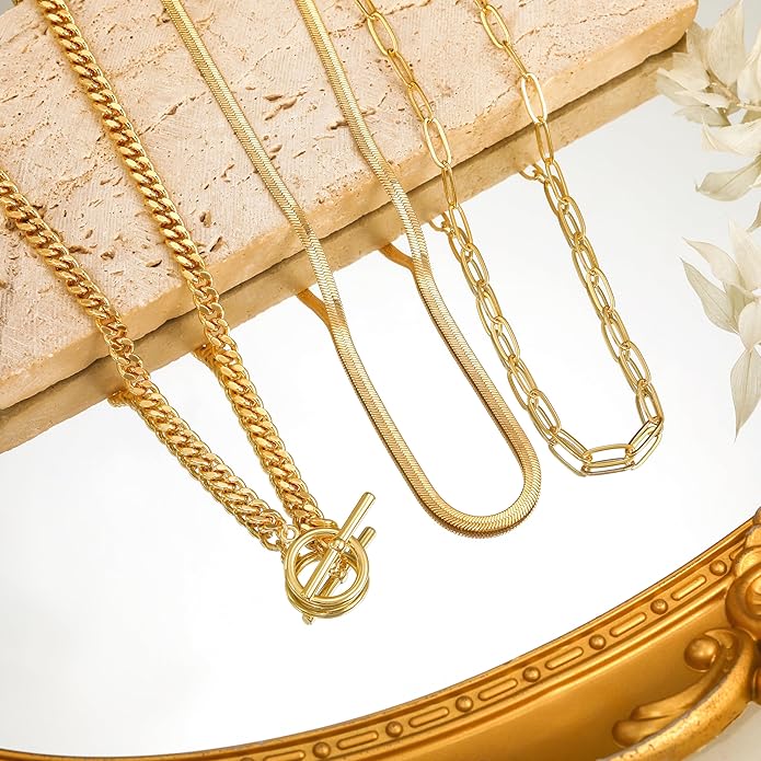 CHESKY Layered Necklaces for Women, 14K Gold Plated Chain Necklace Women Trendy Cuban Link Paperclip Chain Toggle Clasp Necklace Fashion Chunky Jewelry for Women