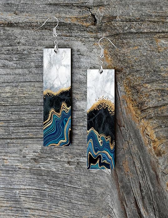 Earrings Handmade Bar Wood Earrings Light Weight Printed Image Dangle Earring Jewelry