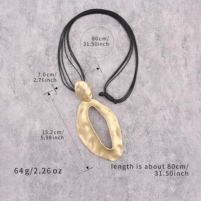 GelConnie Leather Necklace for Women Large Pendant Long Brown Necklace Circle Leather Choker Vintage Sweater Necklace Gold Chunky Boho Necklaces for Women