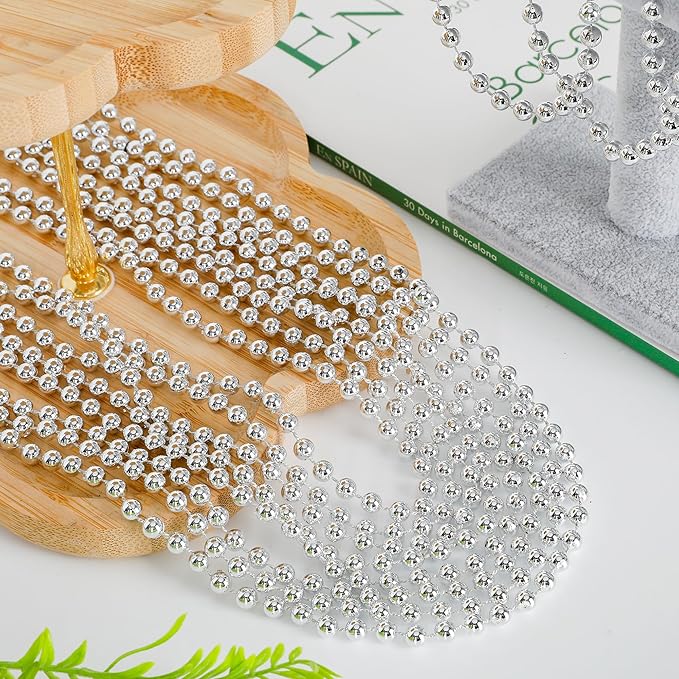 240PCS Silver Bead Necklace, Christmas Beads Stuff Accessories, 33" Xmas Necklaces Women and Men, Festival Events Parade Throw Accessories for Wedding Birthday Celebrations Decorations
