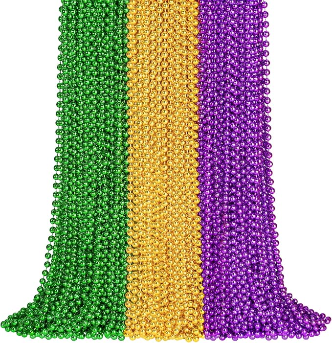 ZYFLSQ 100PCS Mardi Gras Beads, 33" 7mm Mardi Gras Beads Bulk, Metallic Mardi Gras Beads Necklaces, Mardi Gras Parade Throws Costume Accessories, Carnival Party Favors Decorations (Purple Green Gold)