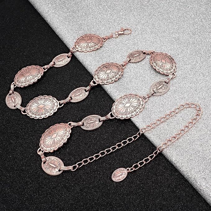 Women's Concho Chain Belt Western Cowgirl Metal Waist Chain Belt for Dress