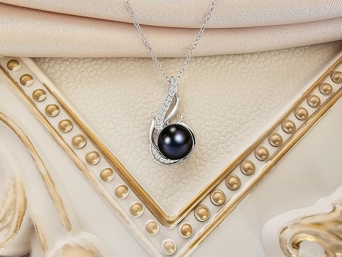 AAA+ 9mm Natural Black pearl necklace for women - Real pearl necklaces for women (18k gold platted 925 sterling Silver)- Wedding anniversary's gift for wife - Luxury birthday gifts for woman - Birthday gift for wife