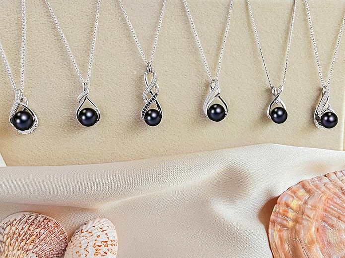 Black pearl necklace for women (Natural AAA+ 9mm) - Wedding anniversary's gift for wife (18k gold platted 925 sterling Silver)- christmas gifts for wife - Real pearls necklace for women - black pearls necklace - pearl pendant