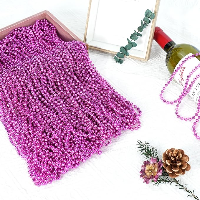 SHAOQINLIN 100 PCS Breast Cancer Awareness Necklaces, Hot Pink Bead Necklace, 33" Breast Cancer Awareness Bead Necklaces Accessories for Parade Throw Supplies