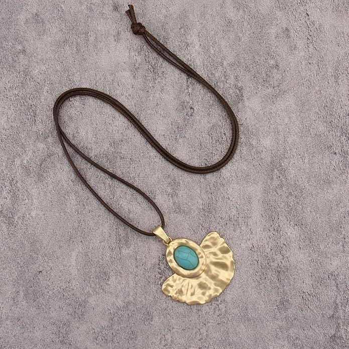 Women's Leather Long Necklace Bohemian Style Circle Retro Pendant Necklace Women's Jewelry