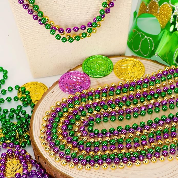 300PCS Mardi Gras Beads Bulk, Mardi Gras Beads Necklace, Parade Throw Accessories Set Decorations Party Supplies