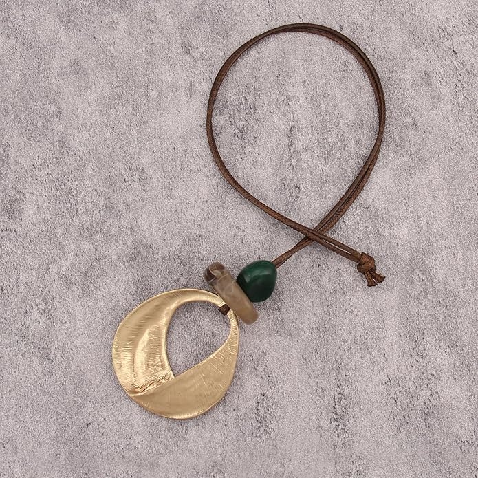 Women's Leather Long Necklace Bohemian Style Circle Retro Pendant Necklace Women's Jewelry