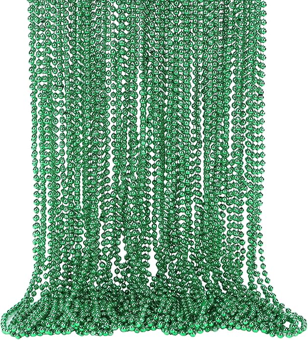 Mardi Gras Beads Necklaces, 33 Inch Plastic Beads for Party Favors, Festival Decorations, Parade Throws, Christmas, St. Patrick's Day Celebrations