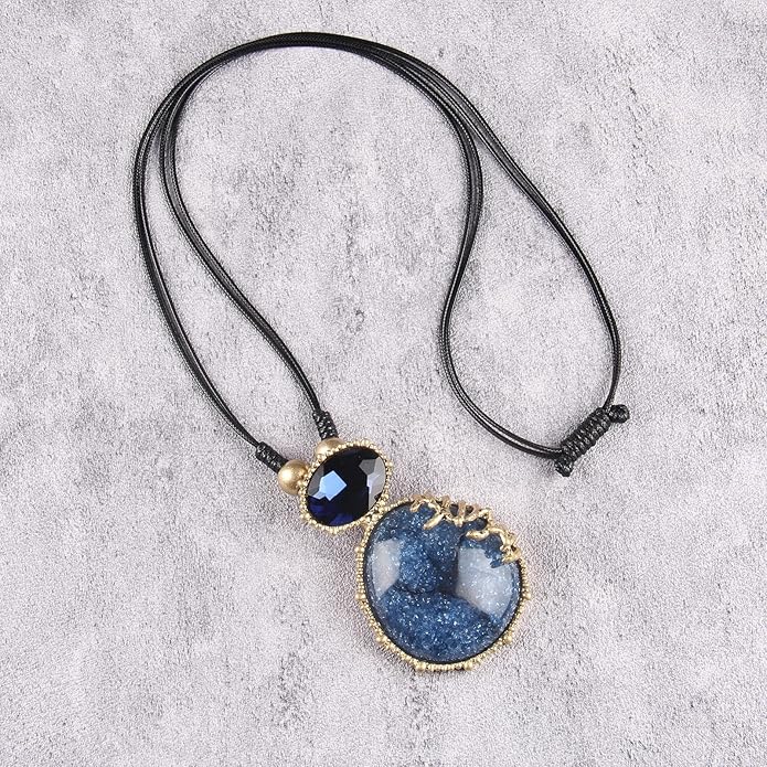 GelConnie Leather Necklace for Women Large Pendant Long Brown Necklace Circle Leather Choker Vintage Sweater Necklace Gold Chunky Boho Necklaces for Women