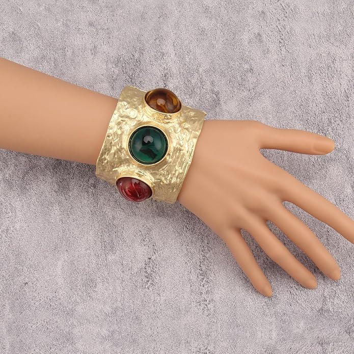 Gold Cuff Bracelet for Women Silver Beaded Bracelets Open Bangle Stackable Stretch Bead Bracelet Boho Jewelry Gifts for Wife Couple
