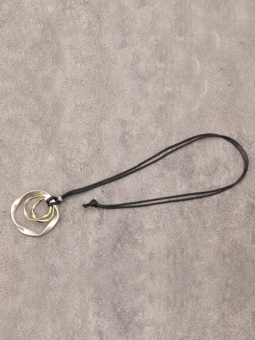 GelConnie Boho Necklaces for Women Vintage Silver Circles Long Pendant Necklace Cowgirl Sweater Necklace Adjustable Leather Choker Necklace for Women